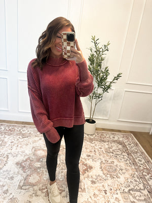 Falling Fast Oversized Cropped Sweater - Wine