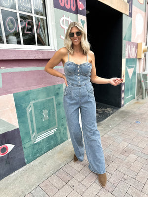 Call Me Darlin' Wide Leg Denim Overalls