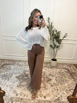 Alicia Mid Rise Pleather Wide Leg Pants - Taupe