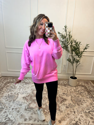 Change Of Plans Acid Wash Pullover - Pink