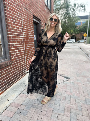 Love That Lasts Floral Lace Maxi Dress - Black