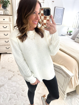 First To Know Waffle Knit Sweater - Ivory