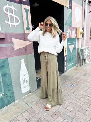 Just So You Know Wide Leg Pants - Olive