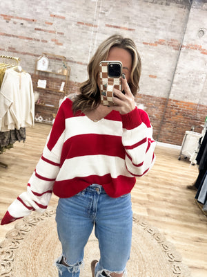 Candy Cane Lane V Neck Loose Sweater