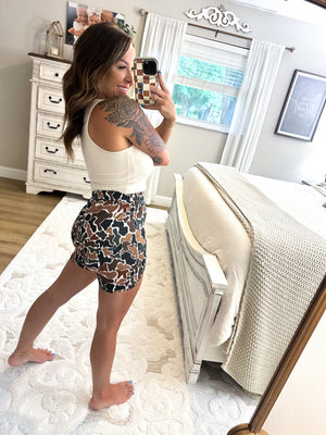 Back In Action Camo Print Athletic Shorts