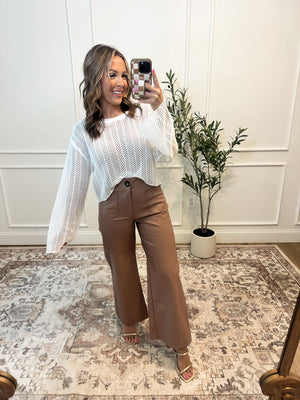 Alicia Mid Rise Pleather Wide Leg Pants - Taupe