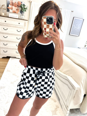 Missy Checkered Drawstring Shorts - Black