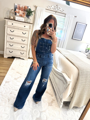 Send My Love Wide Leg Distressed Overalls