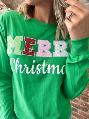 Merry Christmas Sequin Embroidered Tee