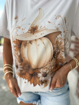 Pumpkin Witch Hat Tee w/ Bling