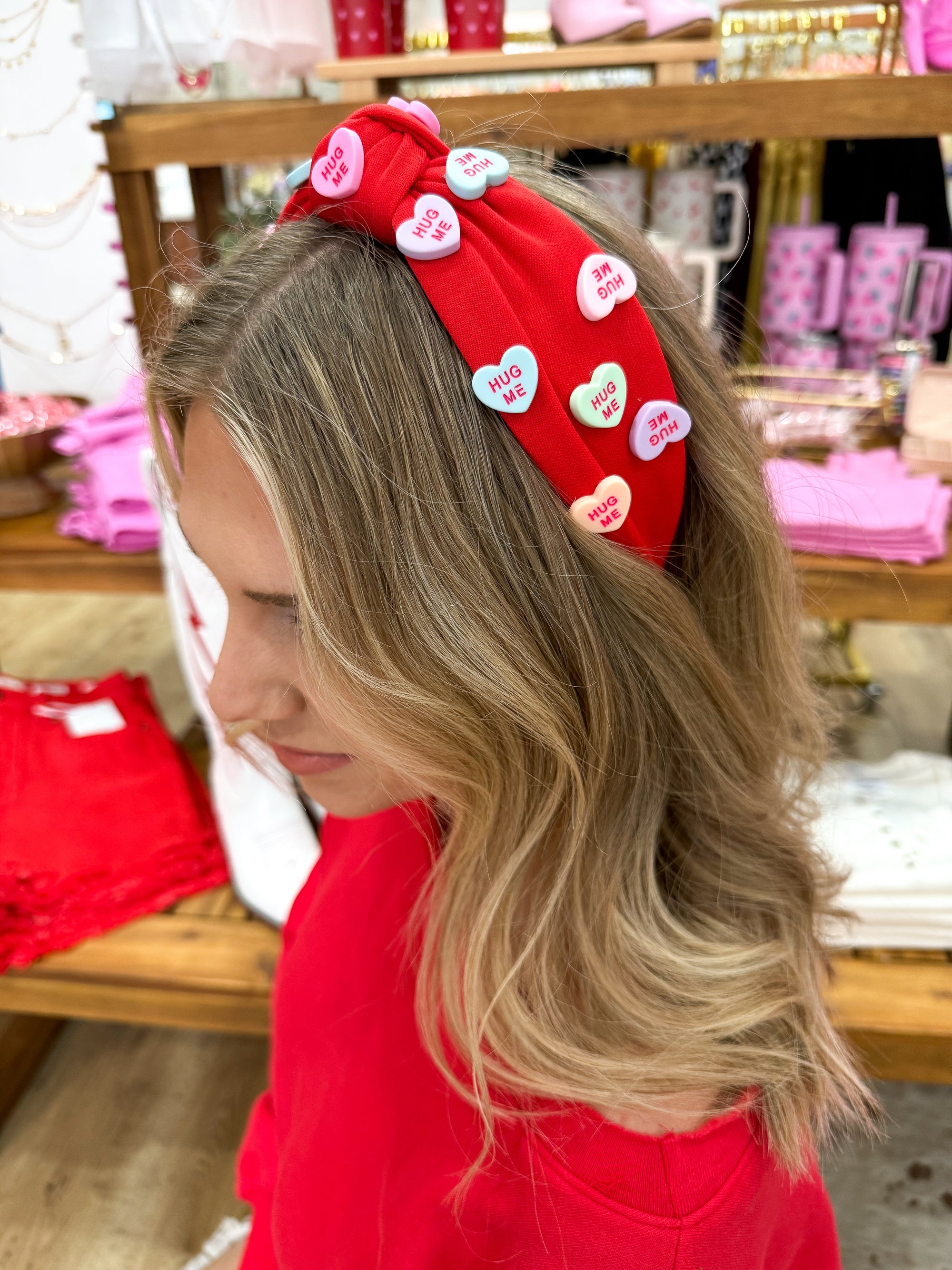 Conversation Hearts Headband - Red