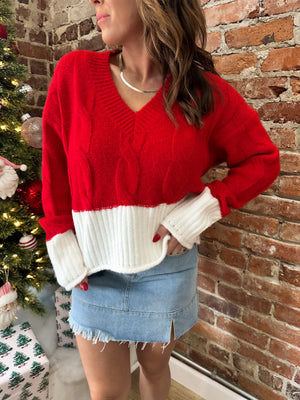 Made For More Cropped Sweater - Red/Ivory