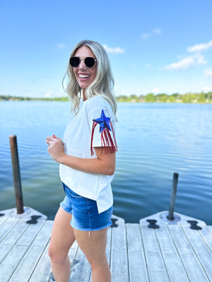 Land of The Free Star Sequin Fringe Top