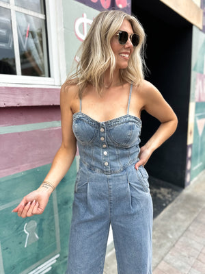 Call Me Darlin' Wide Leg Denim Overalls