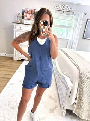 Can't Help Myself Denim Romper - Navy