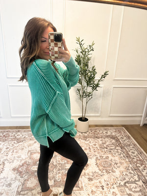 Falling Fast Oversized Cropped Sweater - Kelly Green