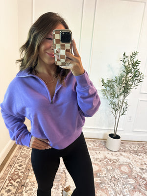 Chill Vibes Quarter Zip Cropped Pullover - Lavender