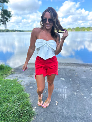 Thinking Out Loud Bow Detail Tube Top - White