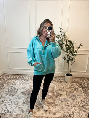 Wait For No One Acid Wash Hoodie - Turquoise