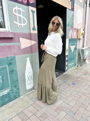 Just So You Know Wide Leg Pants - Olive