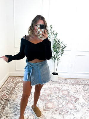 Bad Habit Ribbed Off Shoulder Sweater Crop Top