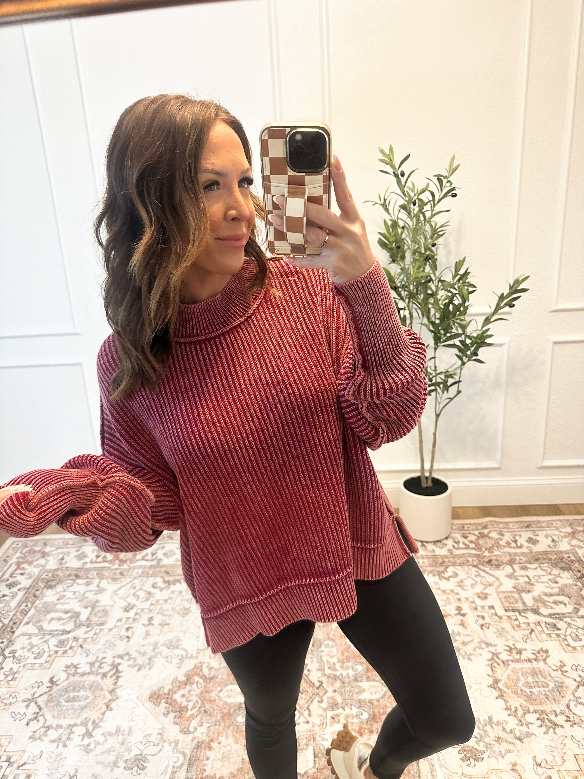 Falling Fast Oversized Cropped Sweater - Wine