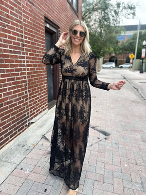 Love That Lasts Floral Lace Maxi Dress - Black