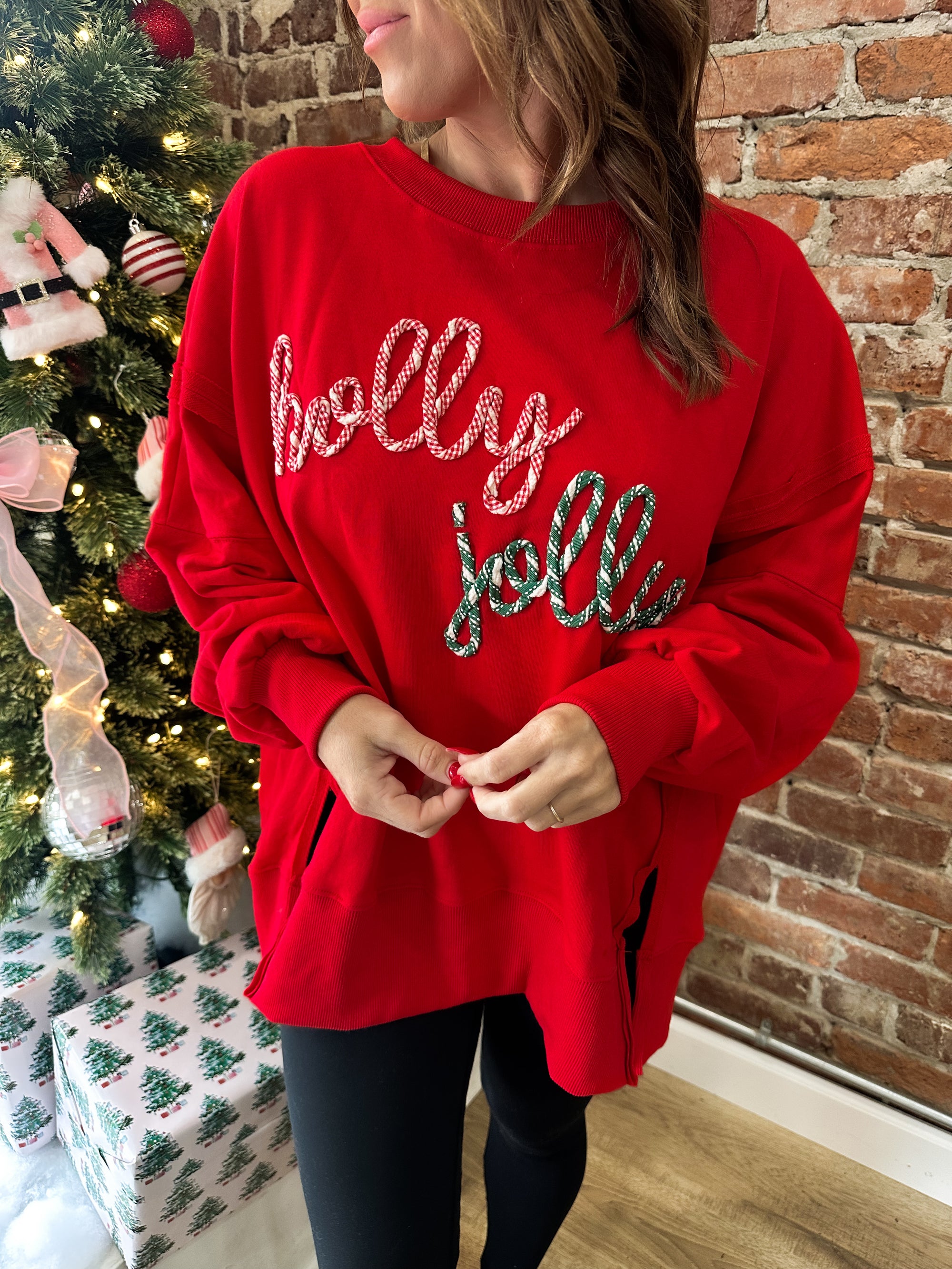 Holly Jolly Twist Rope Oversized Pullover