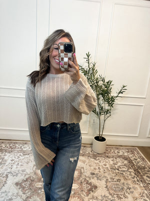 Feels Like Love Open Knit Cropped Sweater - Sand