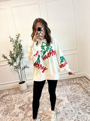 Christmas Tree & Ornaments Embroidered Pullover