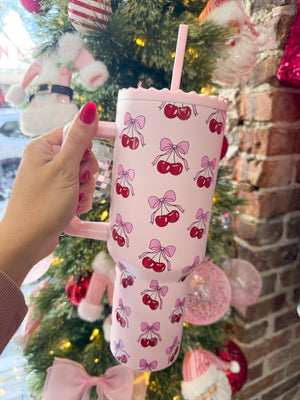 Cherry Bow Insulated Tumbler Cup w/ Handle