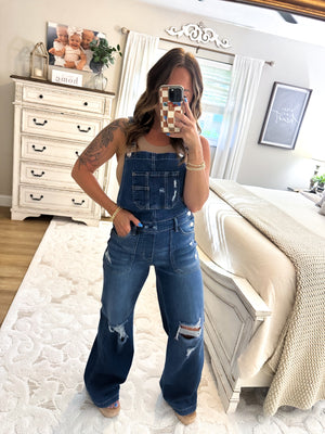 Send My Love Wide Leg Distressed Overalls