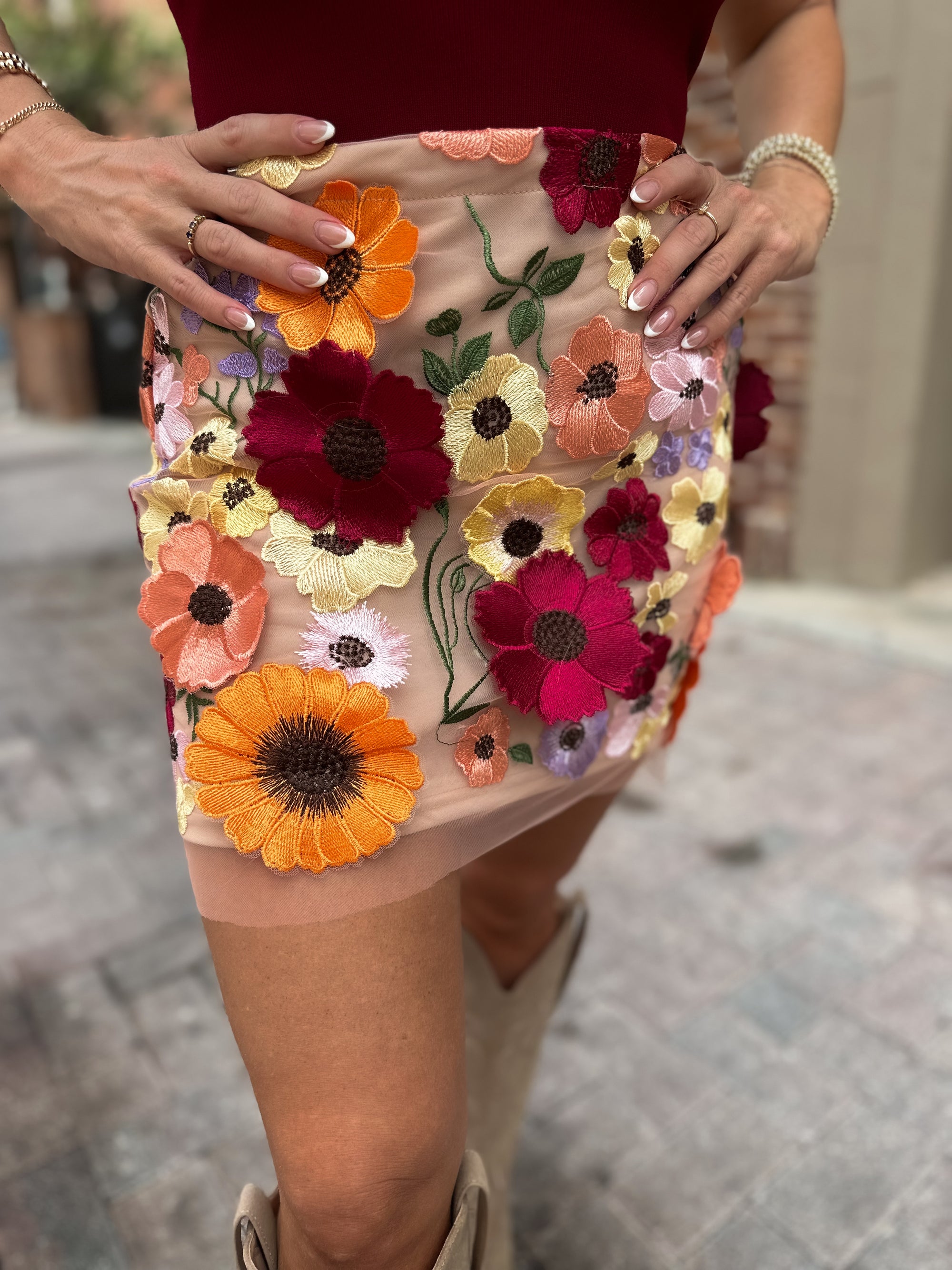 Watch Me Win Floral Applique Mesh Skirt