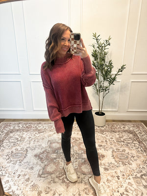 Falling Fast Oversized Cropped Sweater - Wine