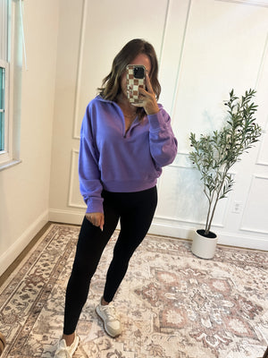 Chill Vibes Quarter Zip Cropped Pullover - Lavender