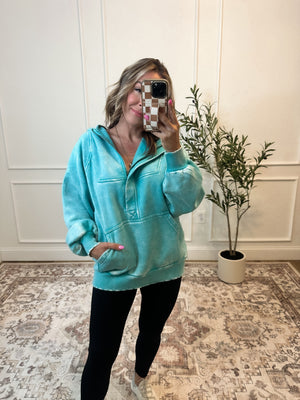 Wait For No One Acid Wash Hoodie - Turquoise