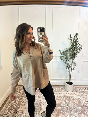 Kick It With Me Hooded Knit Top - Taupe