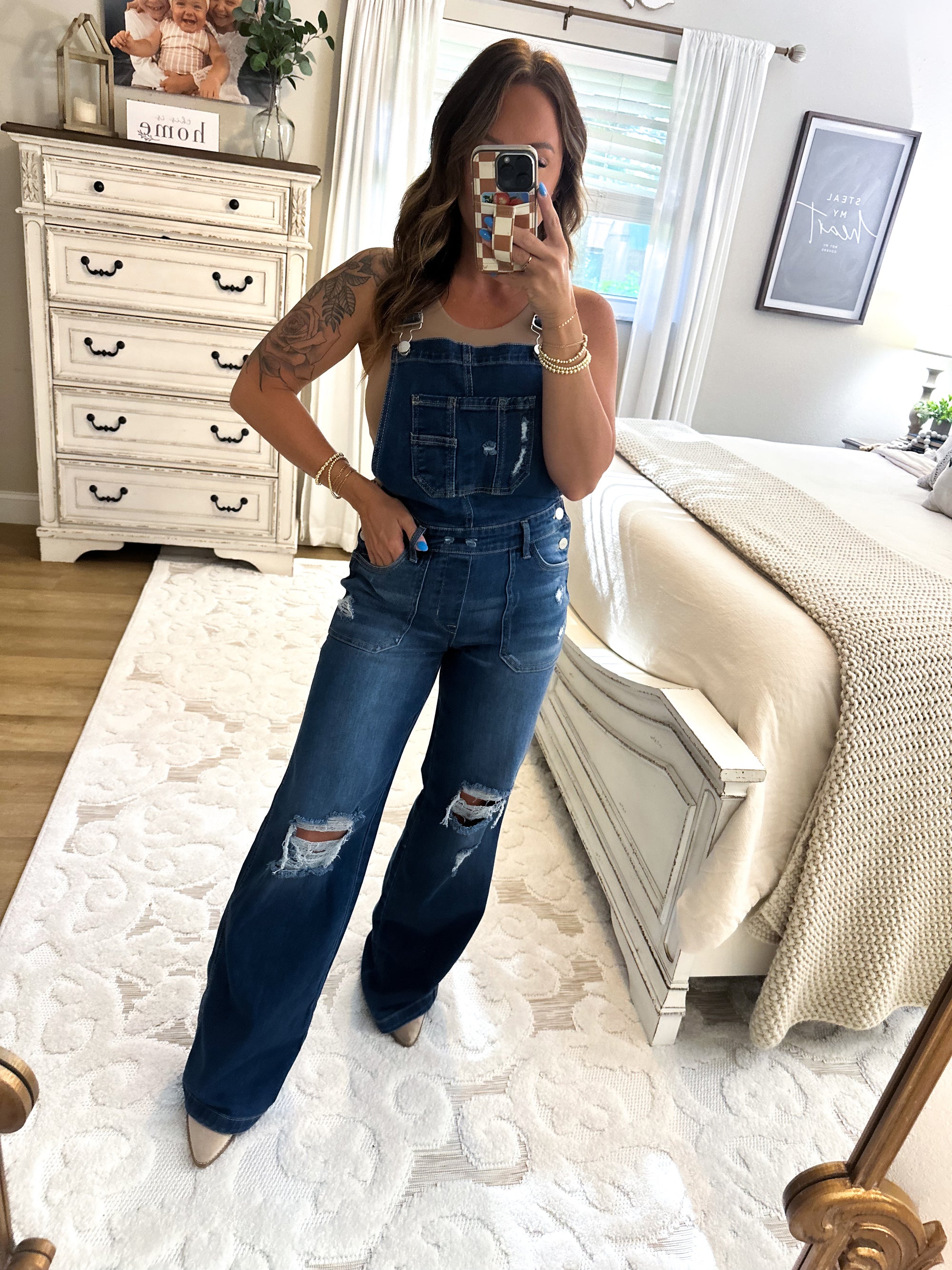 Send My Love Wide Leg Distressed Overalls