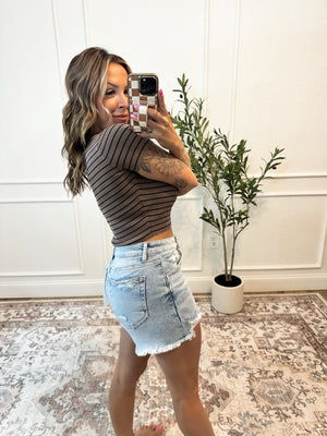 Tell The Truth Striped Crop Top - Taupe