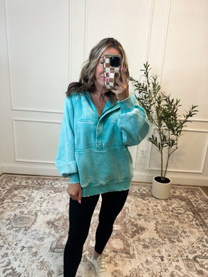 Wait For No One Acid Wash Hoodie - Turquoise