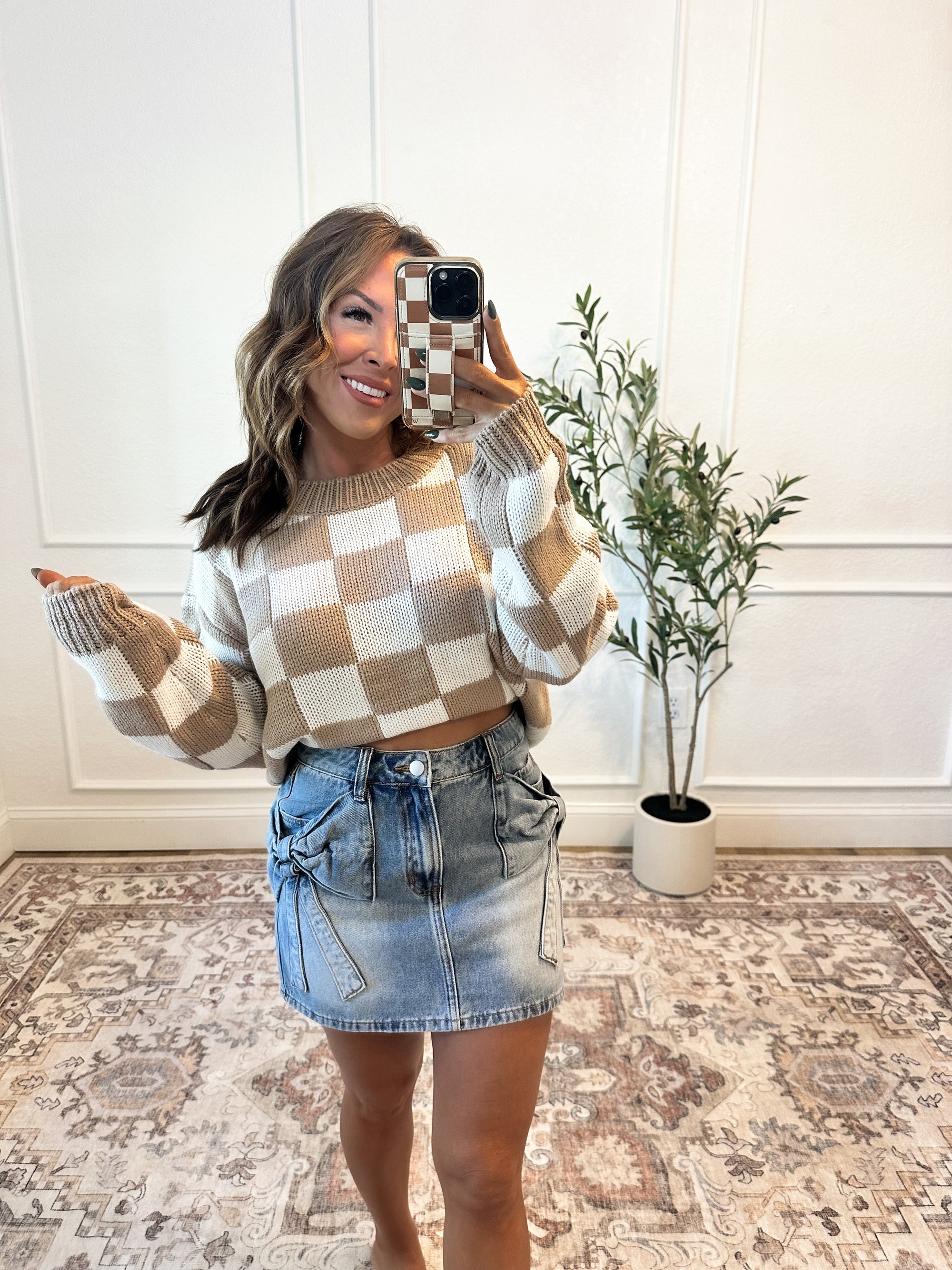 Come Together Checkered Sweater - Taupe