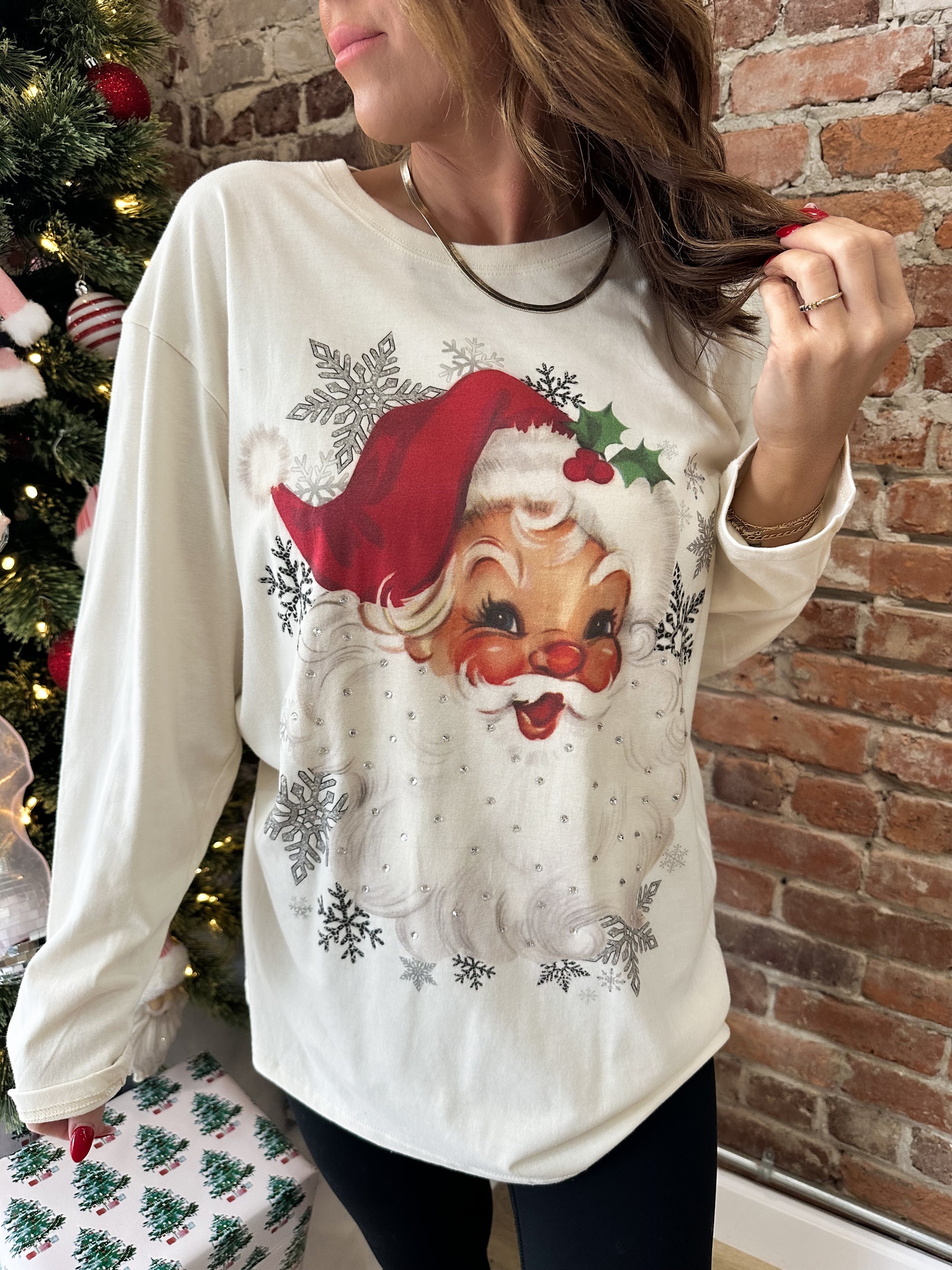 Vintage Santa Long Sleeve Tee w/ Bling