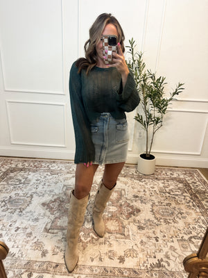 Feels Like Love Open Knit Cropped Sweater - Jade