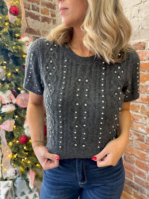 Give You Joy Rhinestone Beaded Sweater - Charcoal