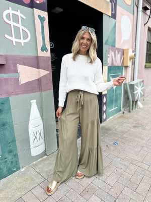 Just So You Know Wide Leg Pants - Olive