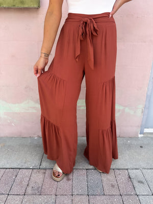 Just So You Know Wide Leg Pants - Rust