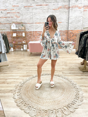 Autumn Breeze Tie Front Bell Sleeve Romper