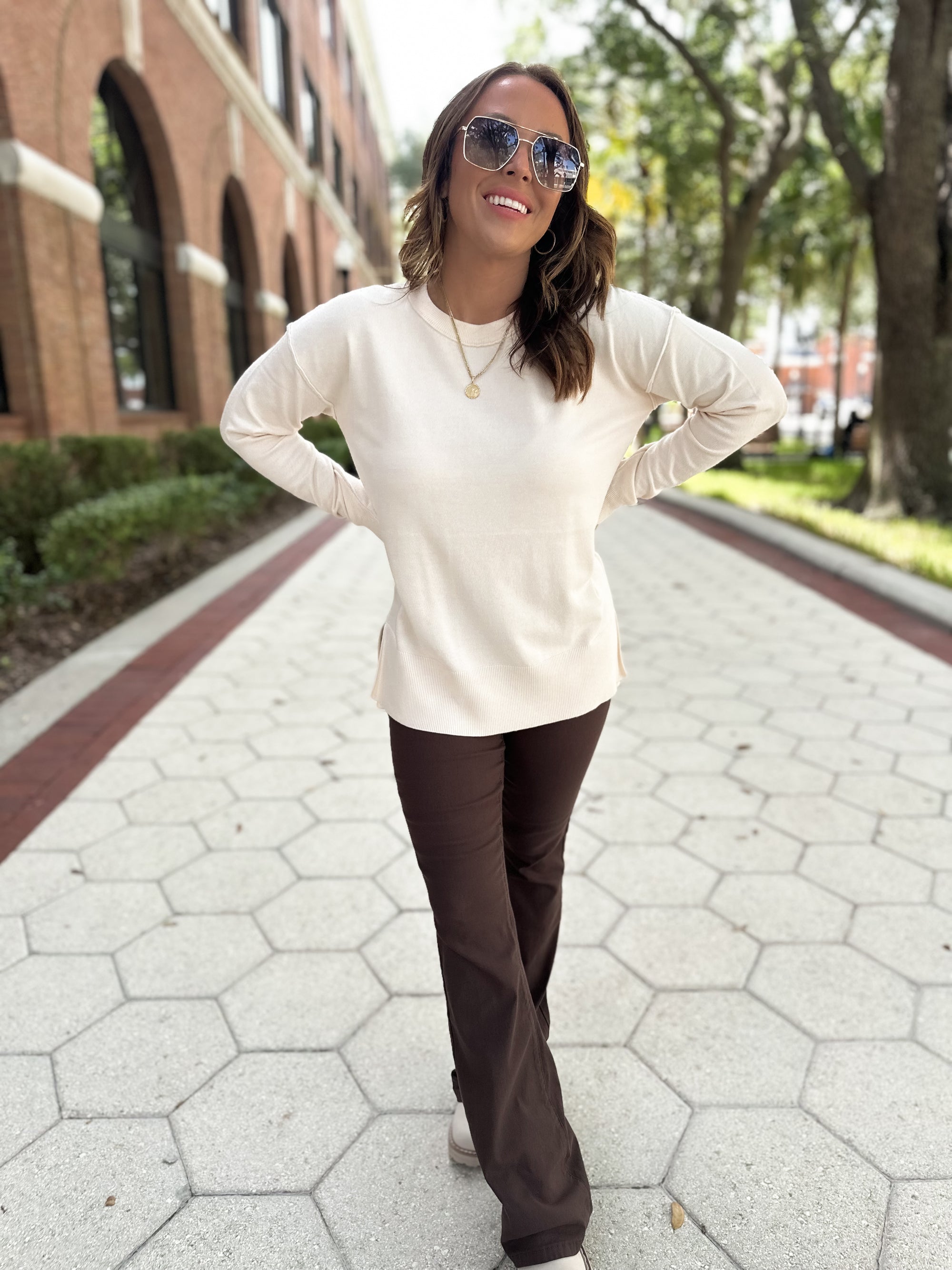 Counting On You Lightweight Sweater - Cream