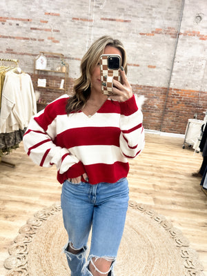 Candy Cane Lane V Neck Loose Sweater