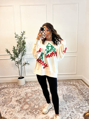 Christmas Tree & Ornaments Embroidered Pullover